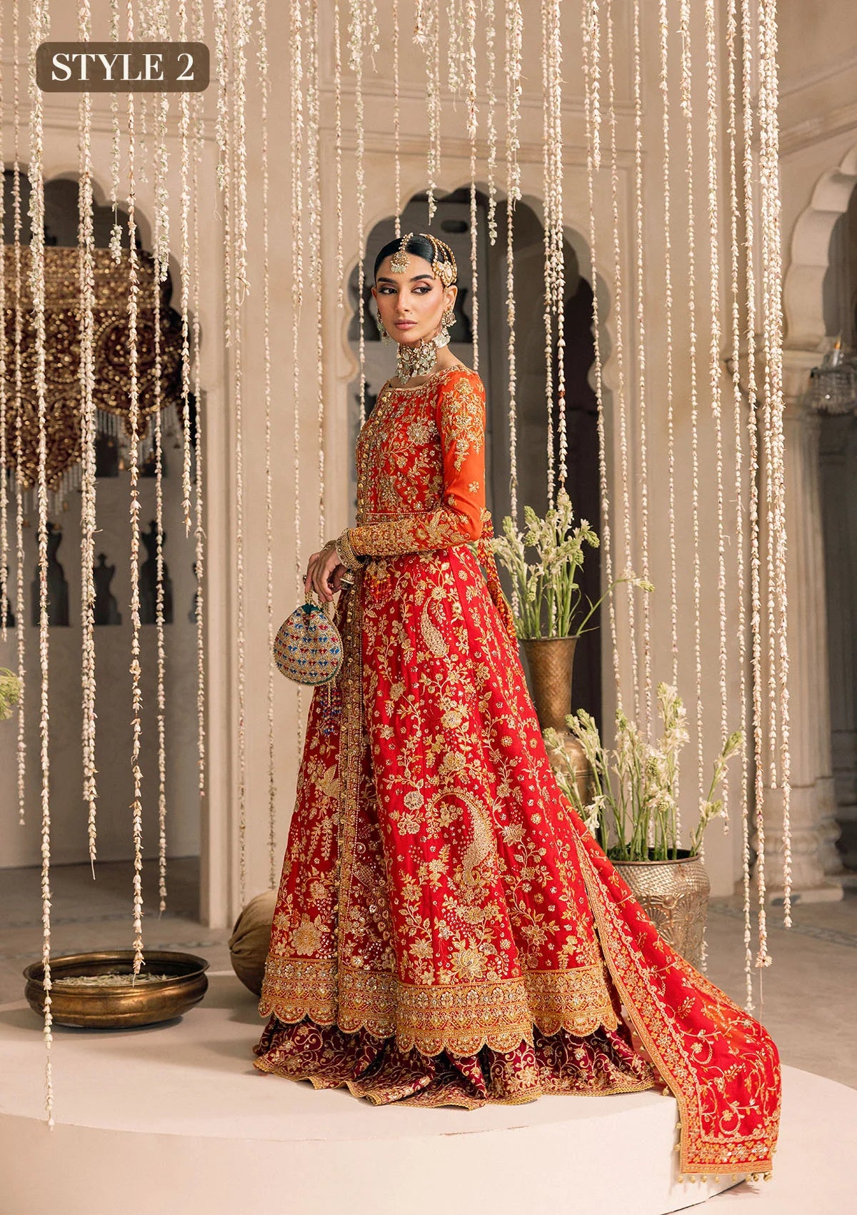 Shop red-orange silk embroidered dress with Kataan shirt, Masoori pants & dupatta. Features kоти kalidar & open front styles—perfect for festive wear.