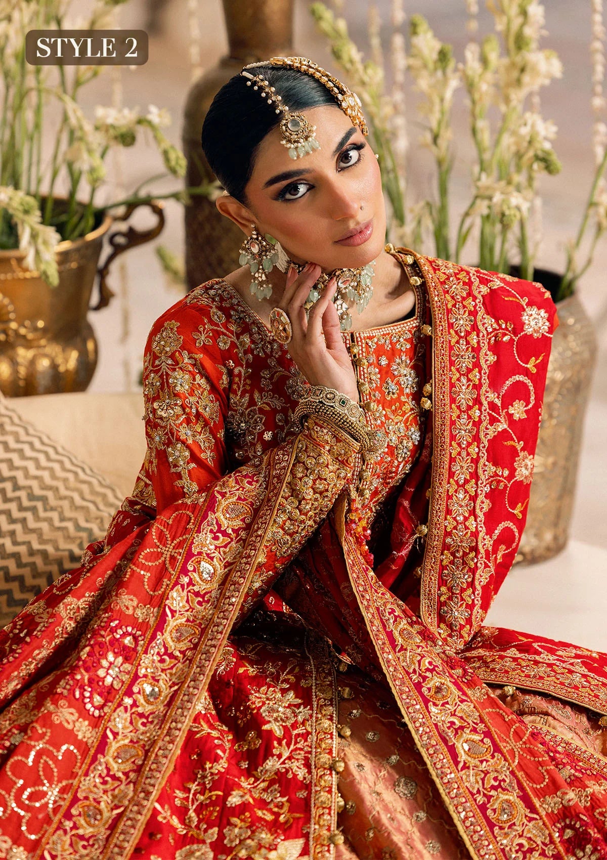 Shop red-orange silk embroidered dress with Kataan shirt, Masoori pants & dupatta. Features kоти kalidar & open front styles—perfect for festive wear.