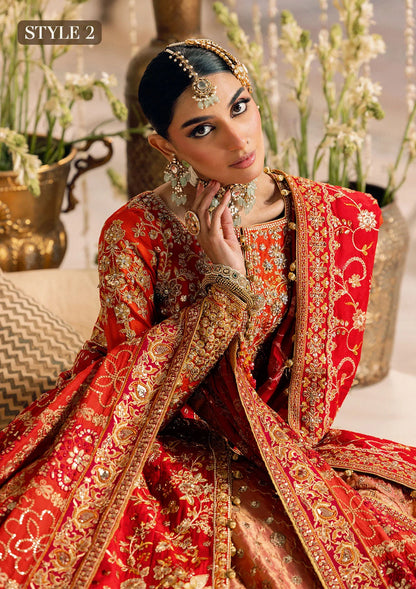 Shop red-orange silk embroidered dress with Kataan shirt, Masoori pants & dupatta. Features kоти kalidar & open front styles—perfect for festive wear.