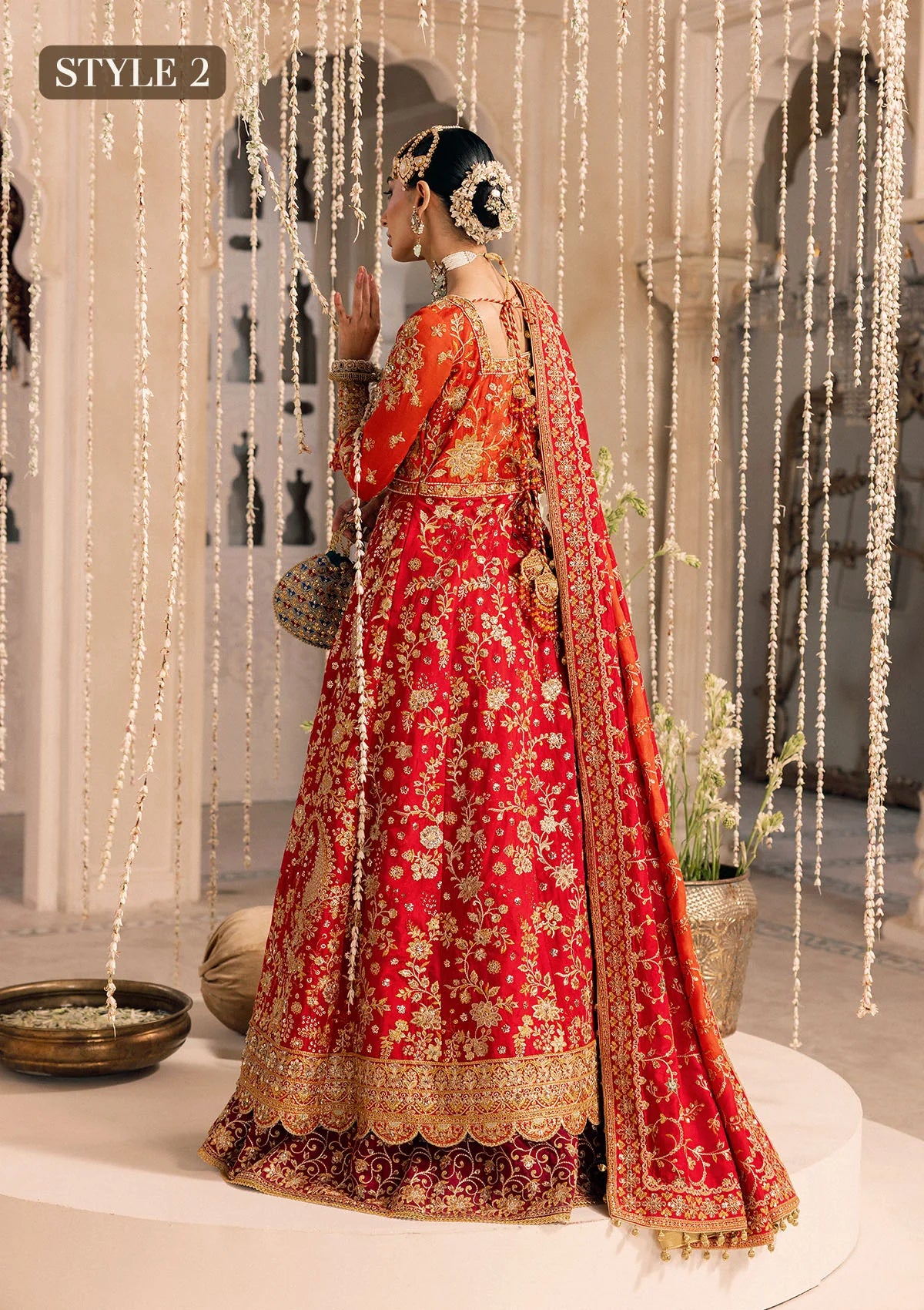 Shop red-orange silk embroidered dress with Kataan shirt, Masoori pants & dupatta. Features kоти kalidar & open front styles—perfect for festive wear.