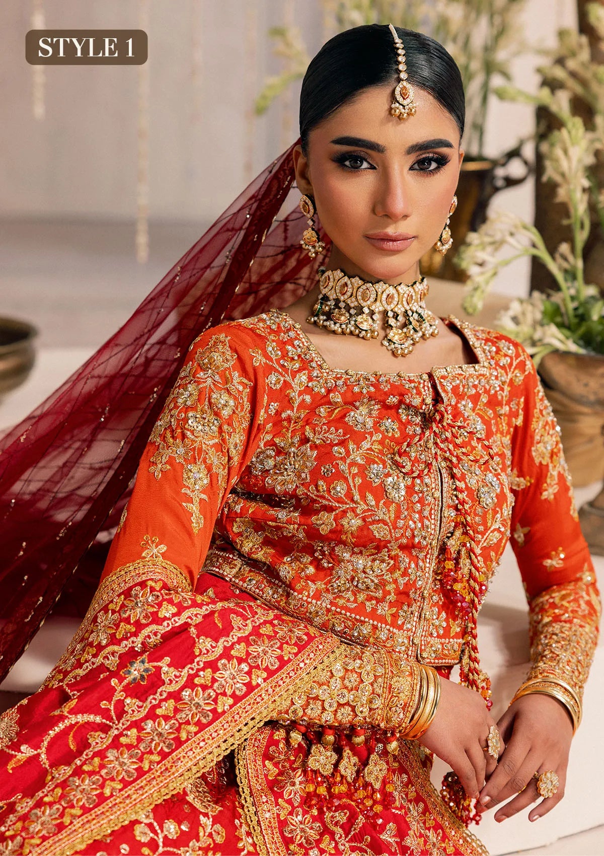 Shop red-orange silk embroidered dress with Kataan shirt, Masoori pants & dupatta. Features kоти kalidar & open front styles—perfect for festive wear.