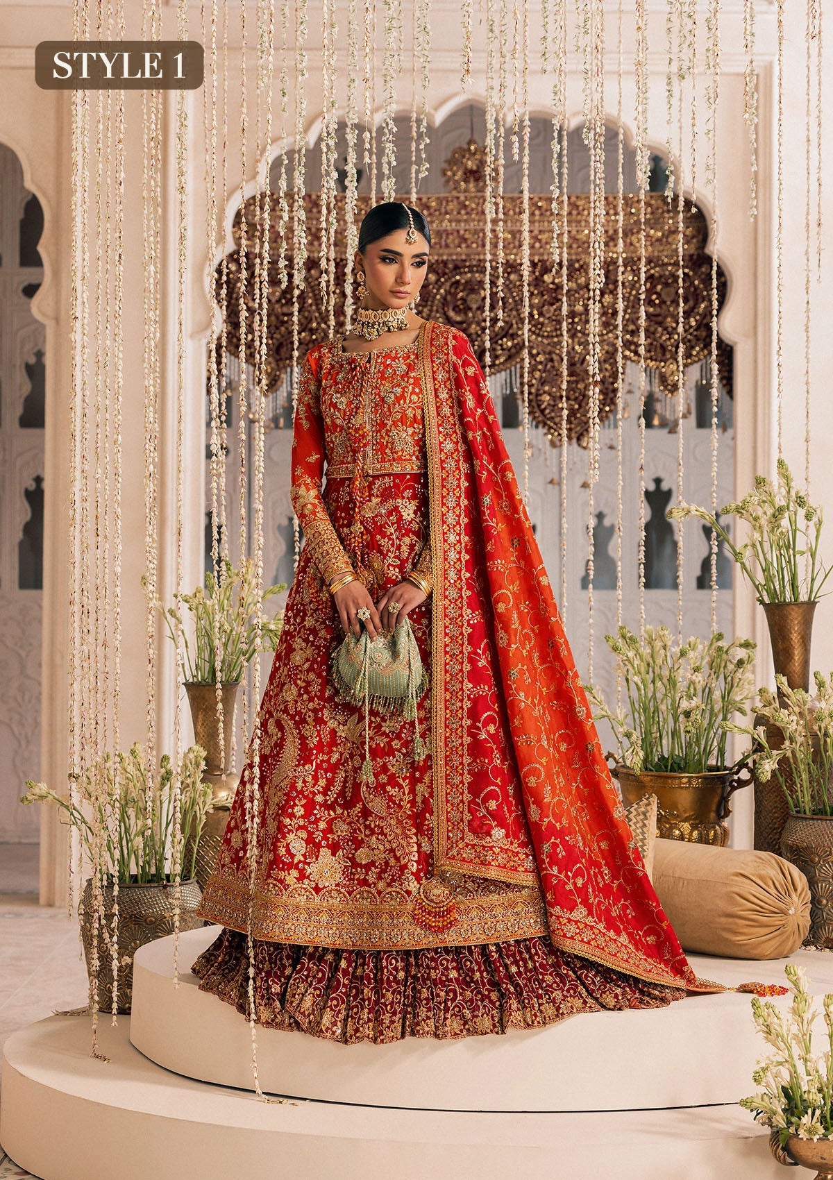 Shop red-orange silk embroidered dress with Kataan shirt, Masoori pants & dupatta. Features kоти kalidar & open front styles—perfect for festive wear.