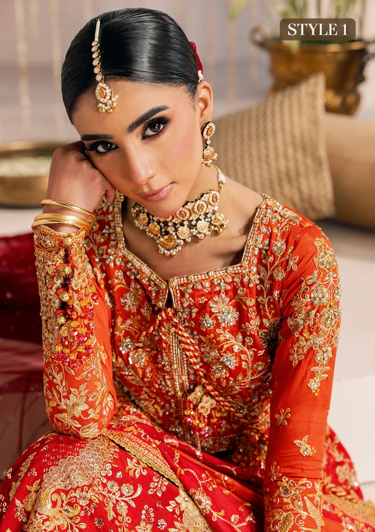 Shop red-orange silk embroidered dress with Kataan shirt, Masoori pants & dupatta. Features kоти kalidar & open front styles—perfect for festive wear.