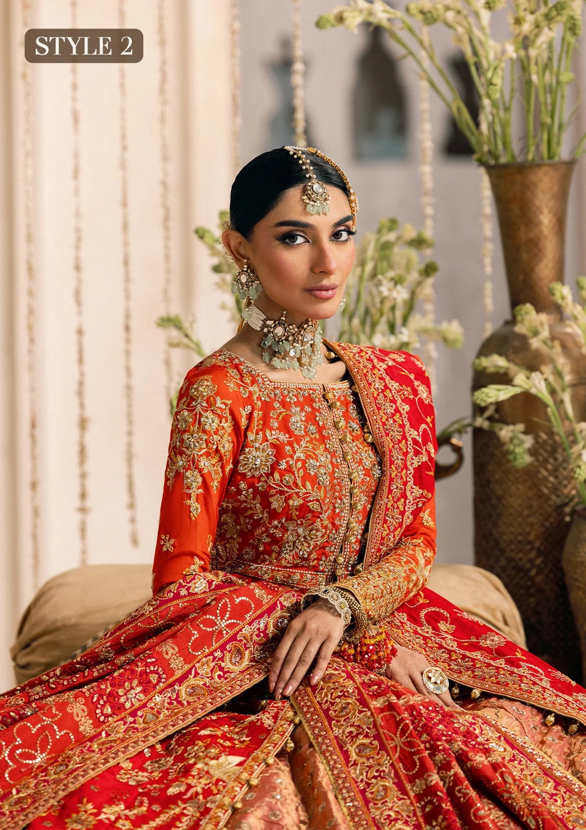 Shop red-orange silk embroidered dress with Kataan shirt, Masoori pants & dupatta. Features kоти kalidar & open front styles—perfect for festive wear.