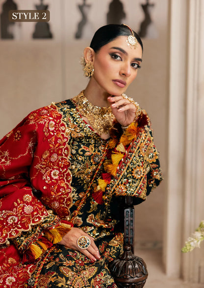 Shop embroidered Kataan silk dress with jamawar pants & silk dupatta. Features long shirt & farshi gharara or slit style—perfect for weddings.