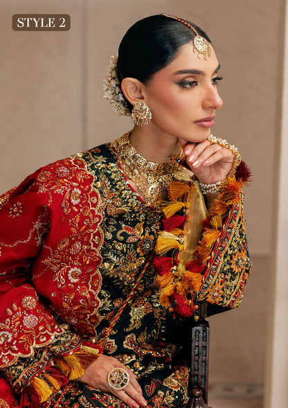 Shop embroidered Kataan silk dress with jamawar pants & silk dupatta. Features long shirt & farshi gharara or slit style—perfect for weddings.