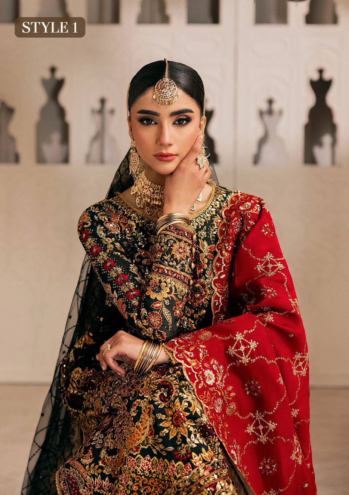 Shop embroidered Kataan silk dress with jamawar pants & silk dupatta. Features long shirt & farshi gharara or slit style—perfect for weddings.