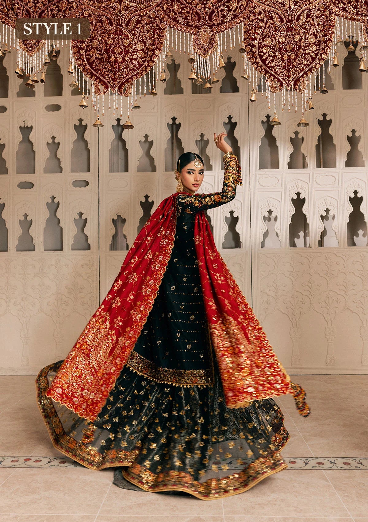 Shop embroidered Kataan silk dress with jamawar pants & silk dupatta. Features long shirt & farshi gharara or slit style—perfect for weddings.