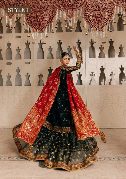 Shop embroidered Kataan silk dress with jamawar pants & silk dupatta. Features long shirt & farshi gharara or slit style—perfect for weddings.