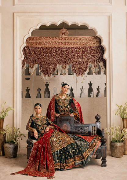 Shop embroidered Kataan silk dress with jamawar pants & silk dupatta. Features long shirt & farshi gharara or slit style—perfect for weddings.