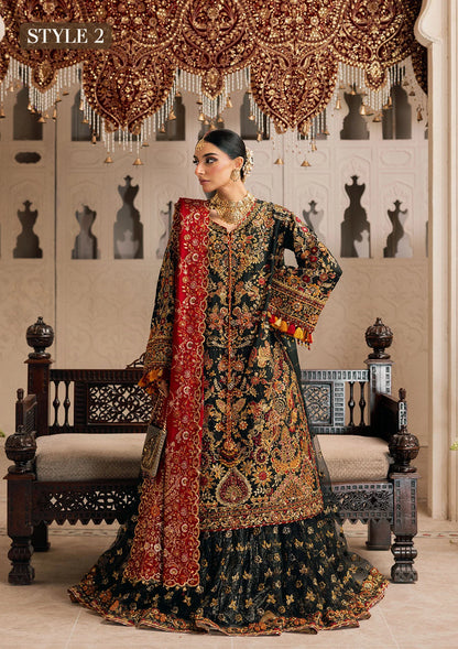 Shop embroidered Kataan silk dress with jamawar pants & silk dupatta. Features long shirt & farshi gharara or slit style—perfect for weddings.