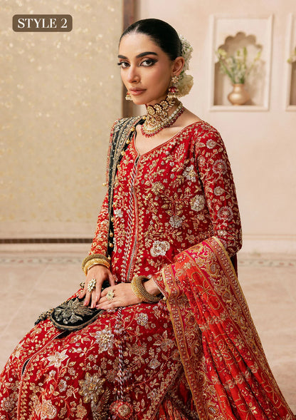 Shop red medium silk embroidered dress with masoori pants & silk dupatta. Features open front shirt with sharara or gharara—ideal for festive wear.