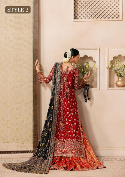 Shop red medium silk embroidered dress with masoori pants & silk dupatta. Features open front shirt with sharara or gharara—ideal for festive wear.