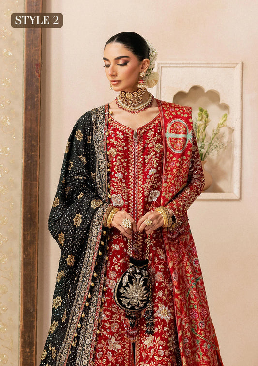 Shop red medium silk embroidered dress with masoori pants & silk dupatta. Features open front shirt with sharara or gharara—ideal for festive wear.