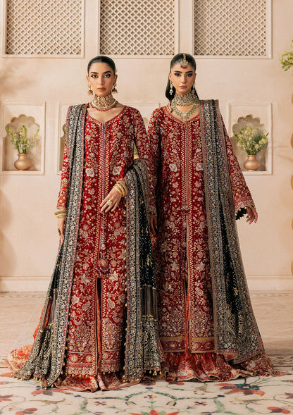 Shop red medium silk embroidered dress with masoori pants & silk dupatta. Features open front shirt with sharara or gharara—ideal for festive wear.