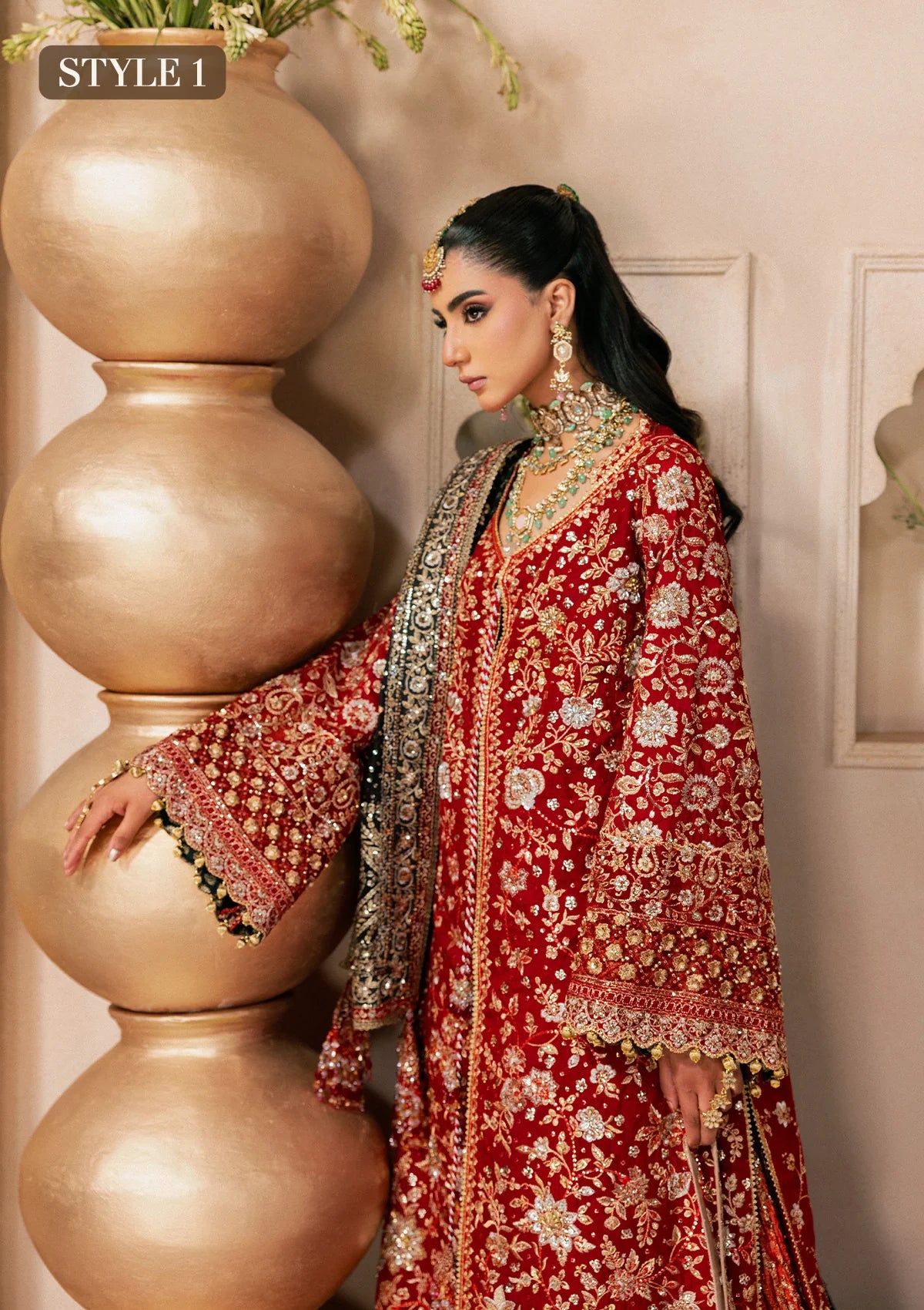 Shop red medium silk embroidered dress with masoori pants & silk dupatta. Features open front shirt with sharara or gharara—ideal for festive wear.