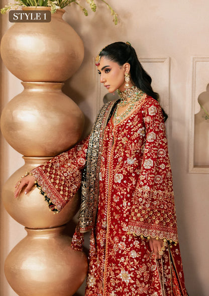 Shop red medium silk embroidered dress with masoori pants & silk dupatta. Features open front shirt with sharara or gharara—ideal for festive wear.