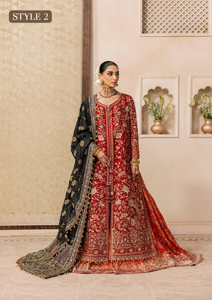 Shop red medium silk embroidered dress with masoori pants & silk dupatta. Features open front shirt with sharara or gharara—ideal for festive wear.