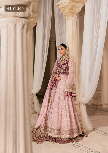 Shop pink chiffon embroidered dress with masoori pants & dupatta. Features kalidar with gharara or open front sharara—perfect for weddings & events.