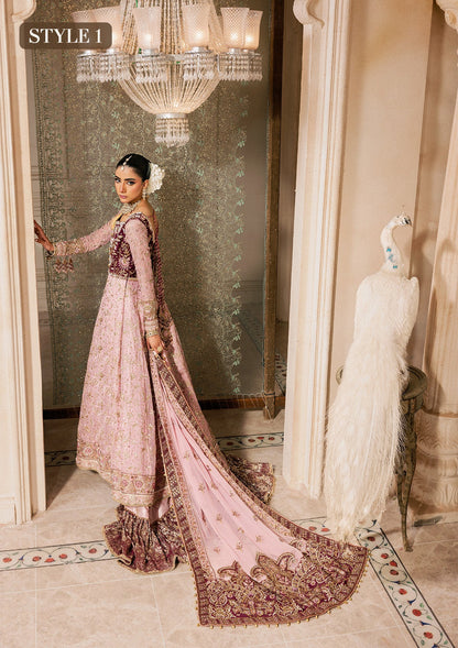 Shop pink chiffon embroidered dress with masoori pants & dupatta. Features kalidar with gharara or open front sharara—perfect for weddings & events.