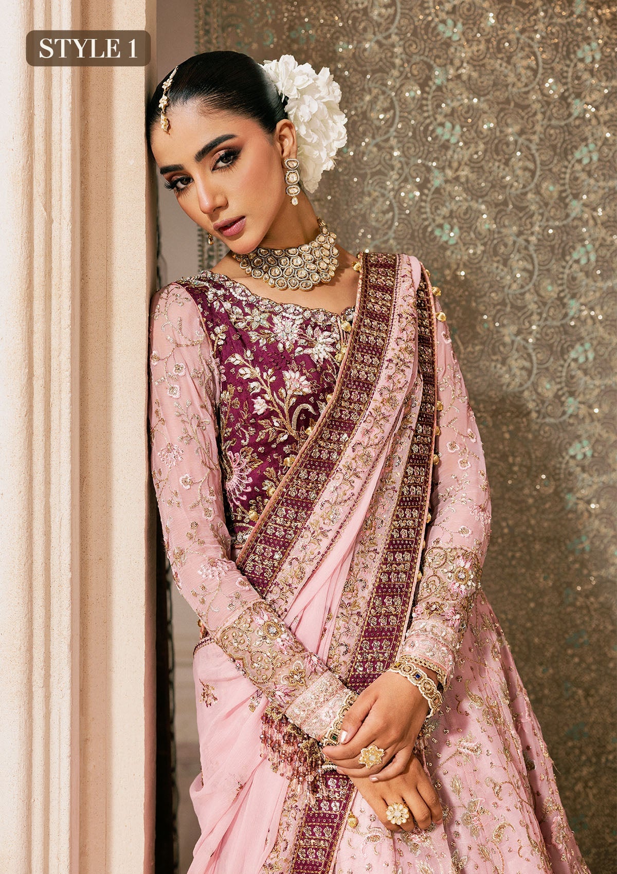 Shop pink chiffon embroidered dress with masoori pants & dupatta. Features kalidar with gharara or open front sharara—perfect for weddings & events.