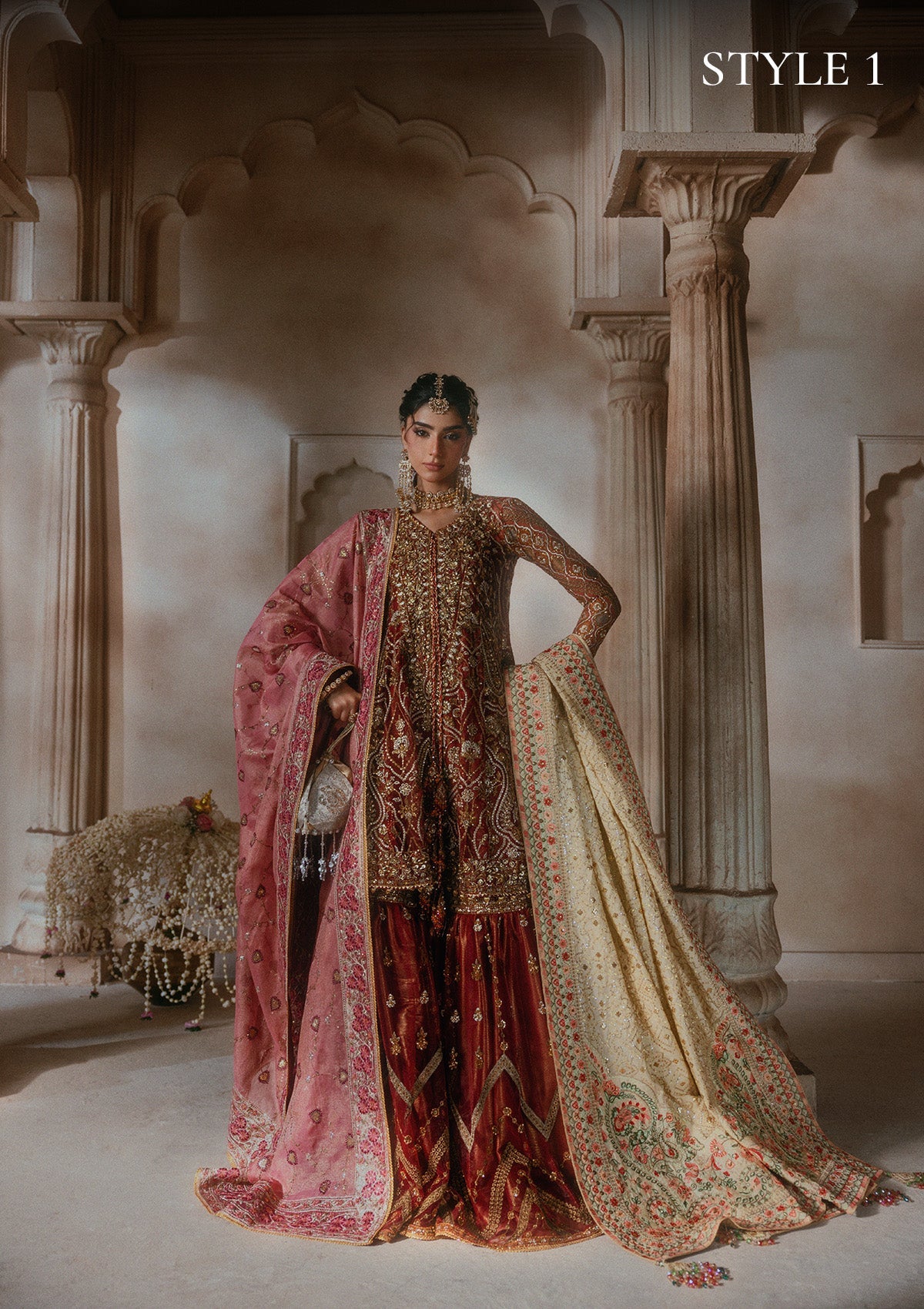 AIK Atelier Look B2603 Pakistani red wedding formal with zari dupatta