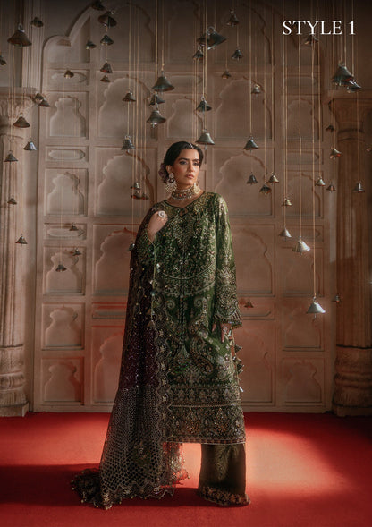 AIK Atelier Look B2605 Pakistani olive wedding formal with chiffon dupatta