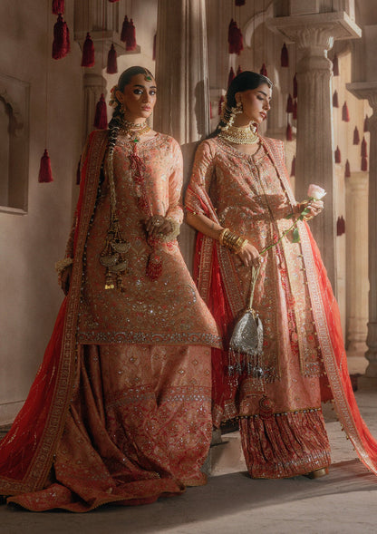 AIK Atelier Wedding Festive Look B2606 peach embroidered zari net shirt