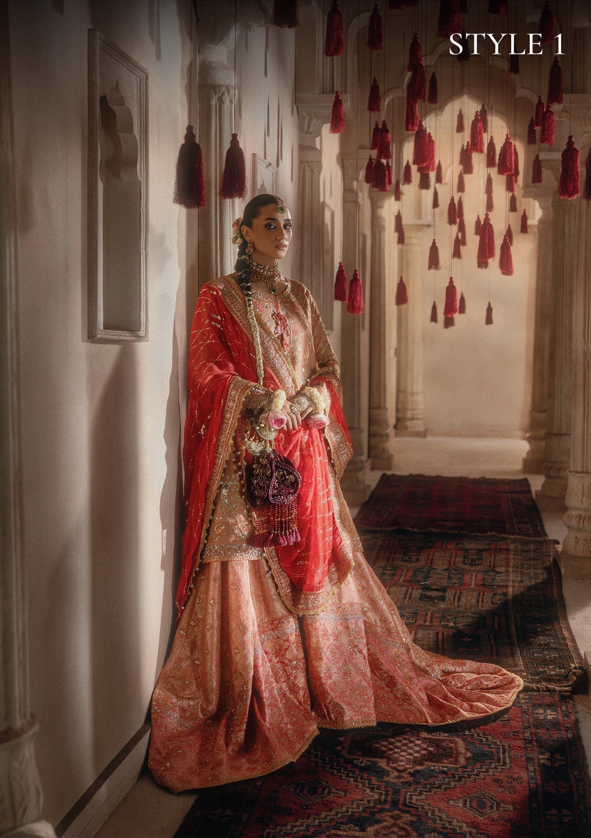 AIK Atelier Look B2606 Pakistani peach wedding formal with chiffon dupatta