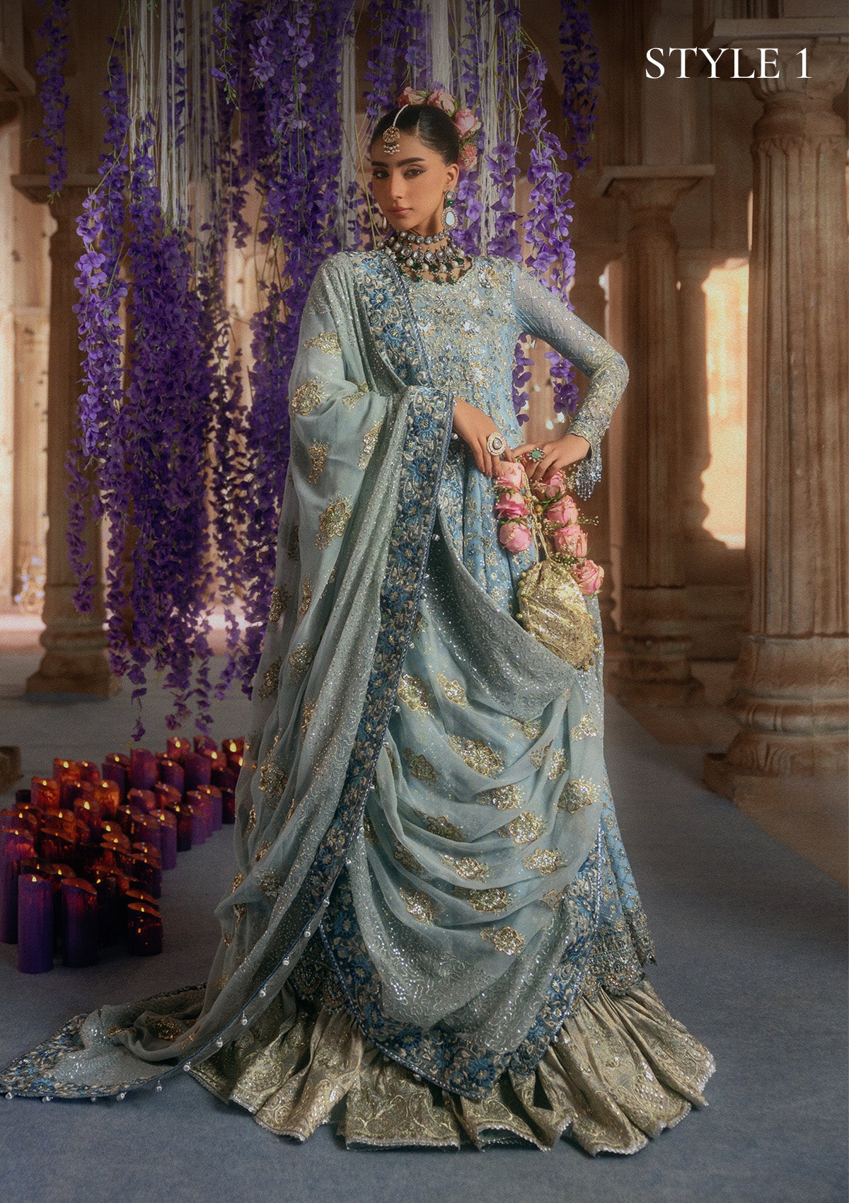 AIK Atelier Look B2608 Pakistani light blue wedding formal with dupatta