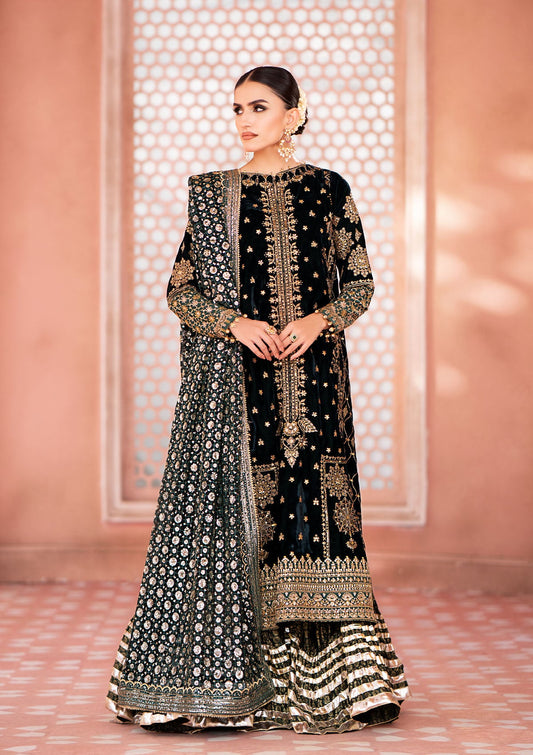 AIK Atelier Zardozi Look A2305 emerald embroidered velvet kameez