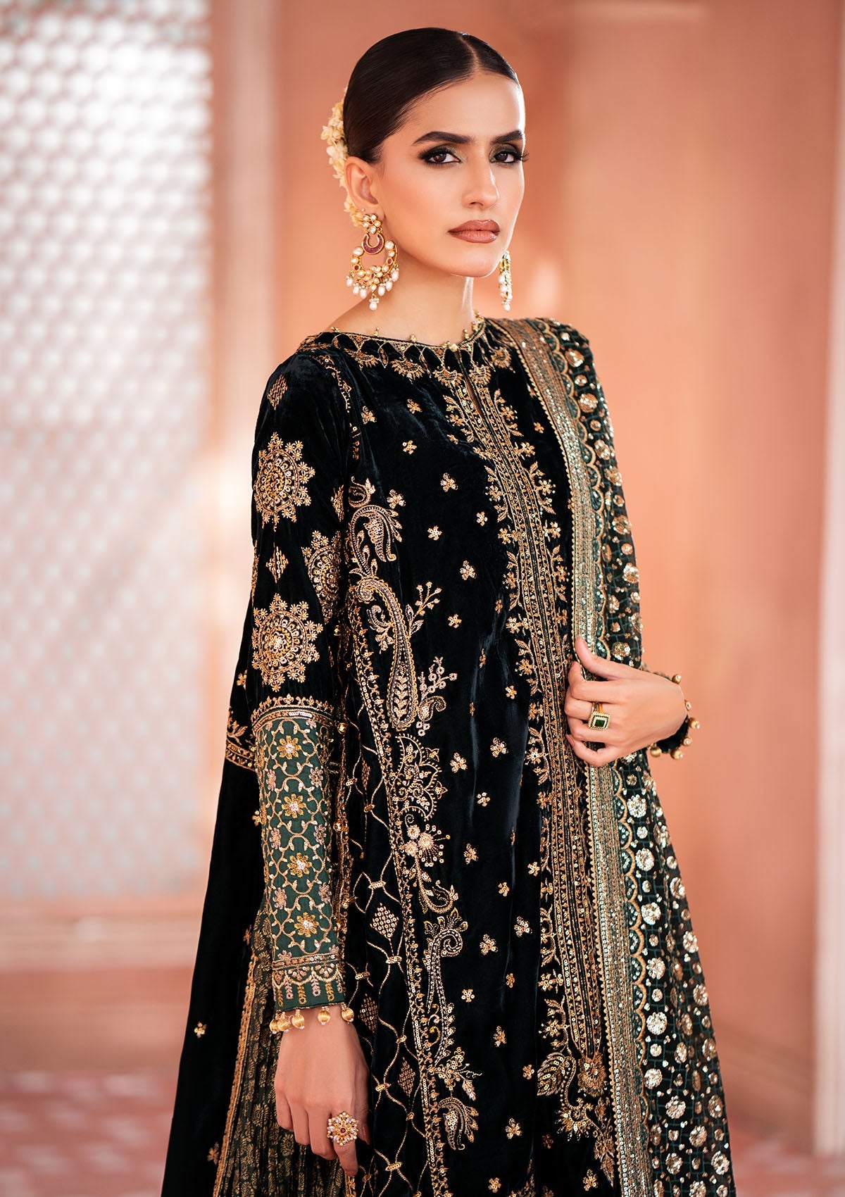 AIK Atelier Zardozi A2305 Pakistani velvet suit with chiffon dupatta