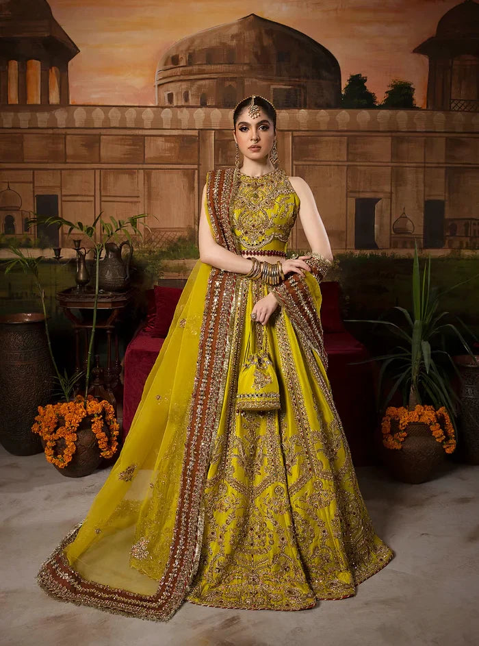 REVIVE Ayena Bridal mustard raw silk lehenga set