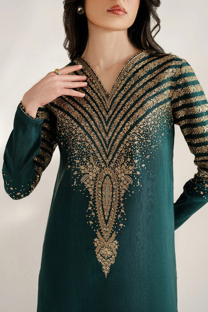 UR-7056 features embroidered Korean rawsilk front, sleeves, and bottom with a check woven organza dupatta—crafted for elegant, formal occasions.