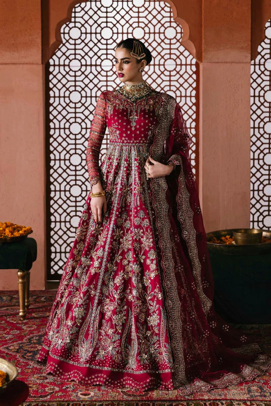 Graceful organza suit with embellished front panels, blouse, sleeves, dupatta & inner—crafted with fine embroidery for timeless elegance and charm.