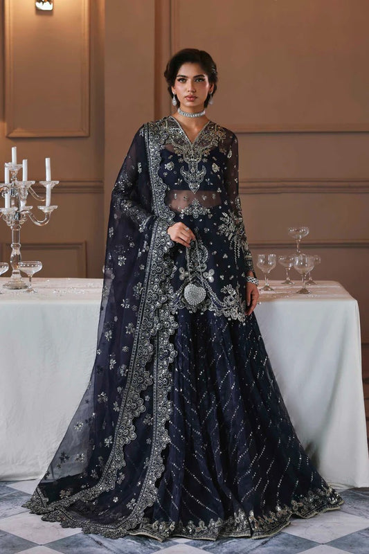 Elegant organza sharara outfit with embroidered front, back, sleeves & panels, paired with silk inner—crafted for a graceful and timeless look.