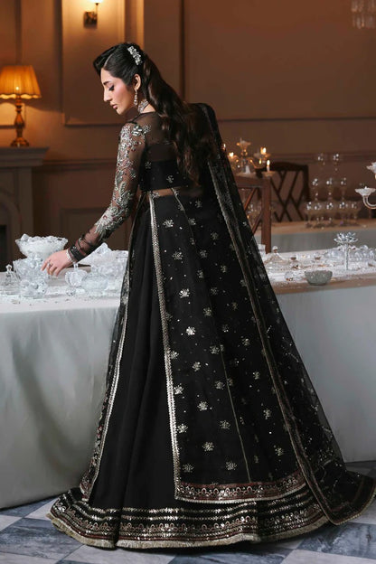 Stunning organza lehenga with embroidered panels, blouse, sleeves, dupatta & borders, paired with raw silk inner—crafted for regal elegance & style.