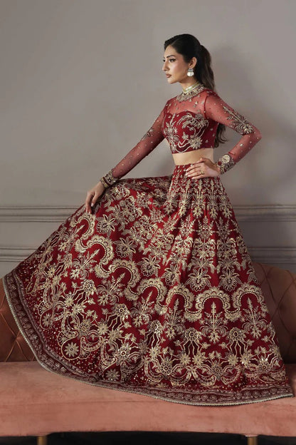 Elegant net dress featuring embroidered panels, blouse, neckline, sleeves & dupatta with borders, paired with silk inner—crafted for timeless grace.