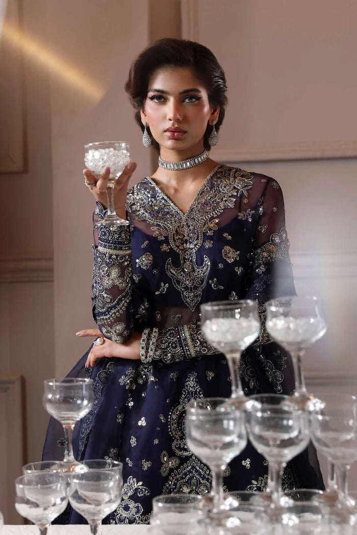 Elegant organza sharara outfit with embroidered front, back, sleeves & panels, paired with silk inner—crafted for a graceful and timeless look.