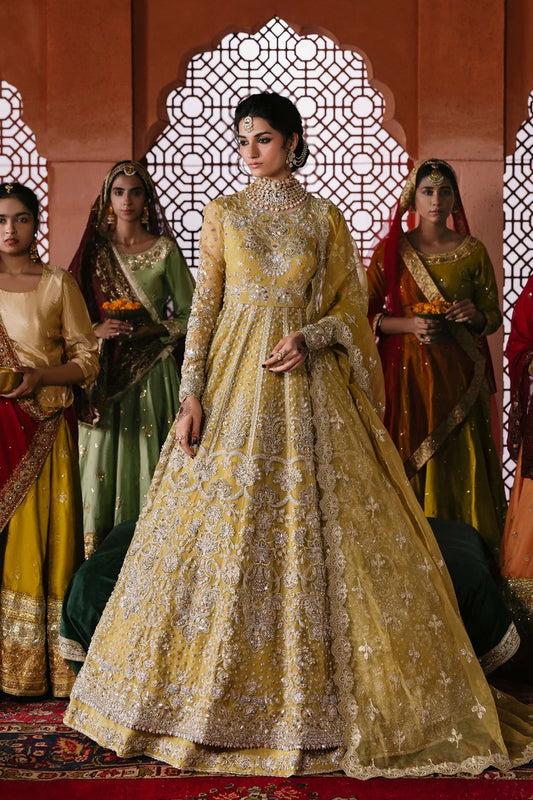 Stunning organza lehenga with embellished panels, blouse, sleeves, dupatta & borders, paired with raw silk inner—crafted for elegance and luxury.