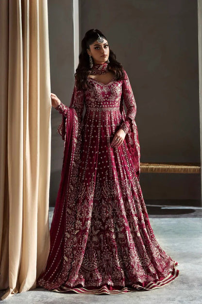 Graceful chiffon dress featuring 12" embroidered panels, elegant sleeves, and organza borders, paired with a matching dupatta and soft raw silk inner.