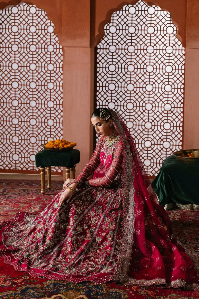 Graceful organza suit with embellished front panels, blouse, sleeves, dupatta & inner—crafted with fine embroidery for timeless elegance and charm.