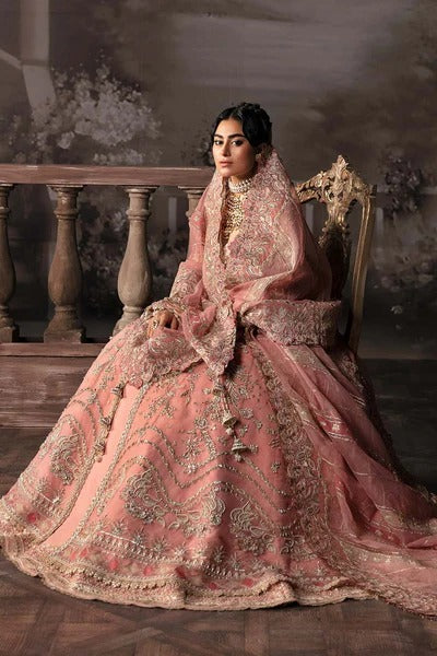 Luxurious organza suit with hand-embellished panels, embroidered dupatta, and raw silk trouser — perfect for weddings and festive wear.