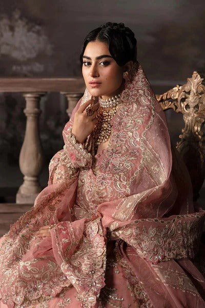 Luxurious organza suit with hand-embellished panels, embroidered dupatta, and raw silk trouser — perfect for weddings and festive wear.