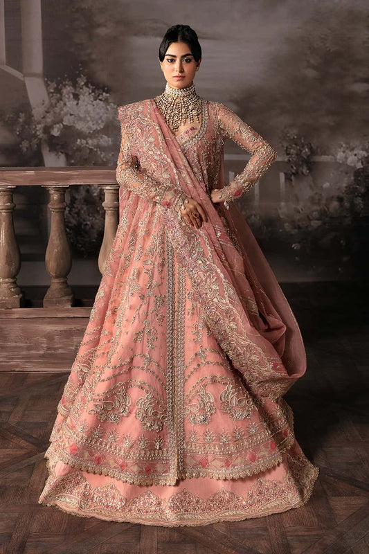 Luxurious organza suit with hand-embellished panels, embroidered dupatta, and raw silk trouser — perfect for weddings and festive wear.
