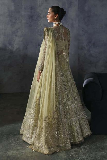 Luxurious organza suit with hand-embellished embroidery, ornate dupatta borders, and embroidered raw silk trouser — perfect for festive elegance.