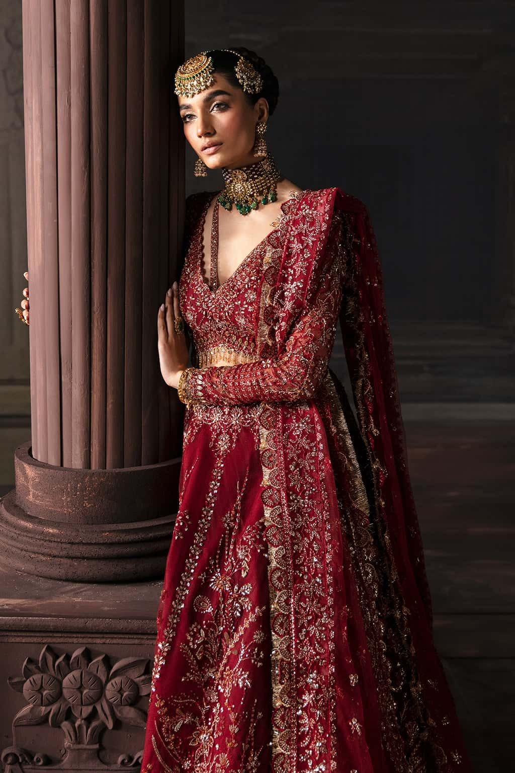 Elegant net suit with hand-embellished panels, embroidered dupatta, and waist belt border — a perfect blend of grace and festive charm.