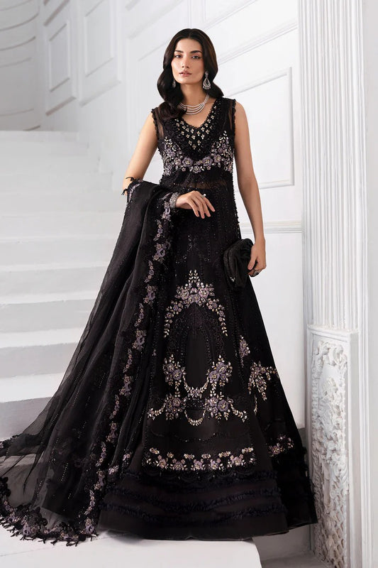 Elegant organza suit with 3D floral hand embellishments, embroidered panels, and diamante dupatta. Includes raw silk trouser & undershirt. Shop now.