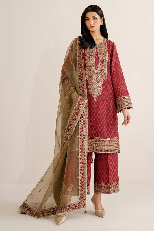 UR-7057 blends digital print and embroidery on raw silk with detailed borders and organza dupatta. A timeless yet modern look for formal or festive events.