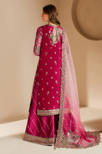 WF'25-03 features embroidered chiffon, organza dupatta, and raw silk bottom with elegant borders—crafted for luxurious style at formal occasions.